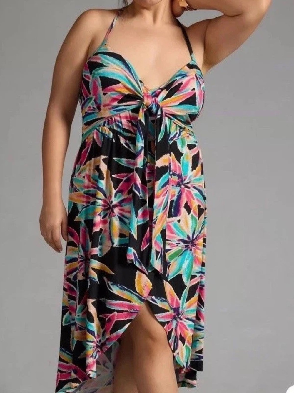 Anthropologie Plus Twist-Front Cover-Up Maxi Dress 3X Floral Cutout Backless New
